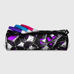 Пенал для ручек Фиолетово-белый паттерн на чёрном фоне, цвет: 3D-принт — фото 2