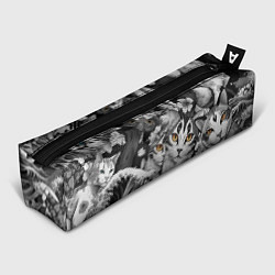 Пенал для ручек С котами и рыбой на фоне сакуры в волнах, цвет: 3D-принт