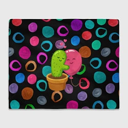 Плед флисовый Влюбленные кактус и шарик, цвет: 3D-велсофт