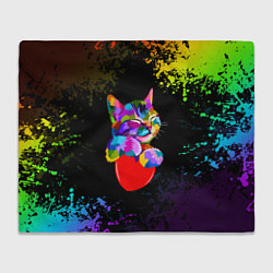 Плед флисовый РАДУЖНЫЙ КОТИК RAINBOW KITTY, цвет: 3D-велсофт