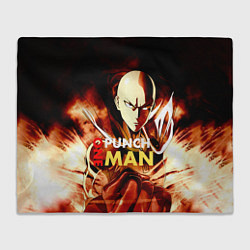 Плед флисовый Огненный Сайтама One Punch-Man, цвет: 3D-велсофт