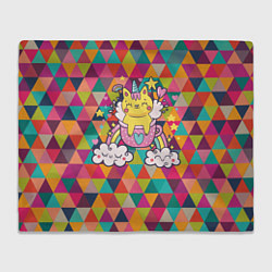 Плед флисовый Единорог на радуге в геометрии, цвет: 3D-велсофт