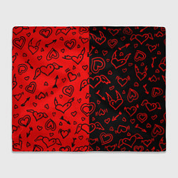Плед флисовый Черно-Красные сердца с крылышками, цвет: 3D-велсофт