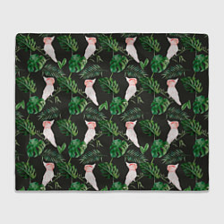 Плед флисовый Белые попугаи и листья, цвет: 3D-велсофт