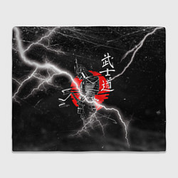 Плед флисовый Самурай Бусидо Иероглифы Samurai Lightning, цвет: 3D-велсофт