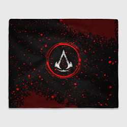 Плед флисовый Символ Assassins Creed и краска вокруг на темном ф, цвет: 3D-велсофт