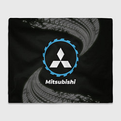 Плед флисовый Mitsubishi в стиле Top Gear со следами шин на фоне, цвет: 3D-велсофт