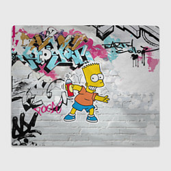 Плед флисовый Барт Симпсон на фоне стены с граффити, цвет: 3D-велсофт