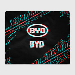 Плед флисовый Значок BYD в стиле glitch на темном фоне, цвет: 3D-велсофт