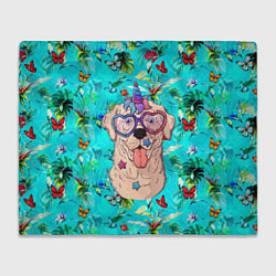 Плед флисовый Собачка - единорог на фоне цветов, цвет: 3D-велсофт