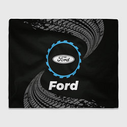 Плед флисовый Ford в стиле Top Gear со следами шин на фоне, цвет: 3D-велсофт