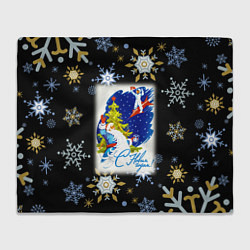 Плед флисовый Новый год дед мороз и мальчик на ракете, цвет: 3D-велсофт