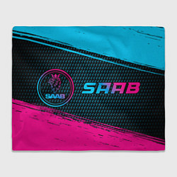 Плед флисовый Saab - neon gradient: надпись и символ, цвет: 3D-велсофт