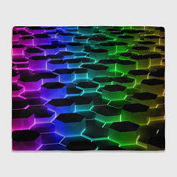 Плед флисовый Неоновые шестиугольники, цвет: 3D-велсофт