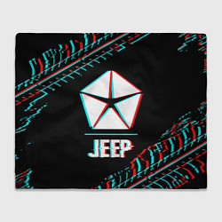 Плед флисовый Значок Jeep в стиле glitch на темном фоне, цвет: 3D-велсофт