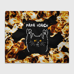 Плед флисовый Papa Roach рок кот и огонь, цвет: 3D-велсофт