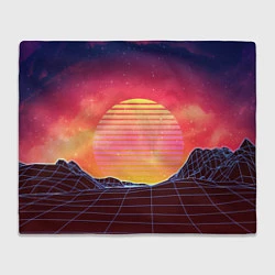 Плед флисовый Абстрактные 3D неоновые горы на закате, цвет: 3D-велсофт