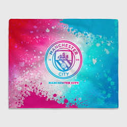 Плед флисовый Manchester City neon gradient style, цвет: 3D-велсофт