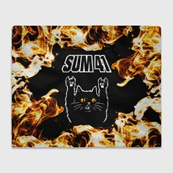Плед флисовый Sum41 рок кот и огонь, цвет: 3D-велсофт
