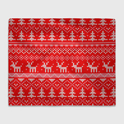 Плед флисовый Рождественский красный свитер с оленями, цвет: 3D-велсофт