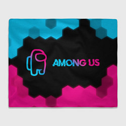 Плед флисовый Among Us - neon gradient: надпись и символ, цвет: 3D-велсофт