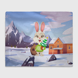 Плед флисовый Зайчик с елочкой и подарками, цвет: 3D-велсофт