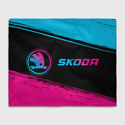 Плед флисовый Skoda - neon gradient: надпись и символ, цвет: 3D-велсофт