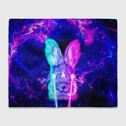 Плед флисовый Неоновый кролик стреляет лазерами из глаз, цвет: 3D-велсофт