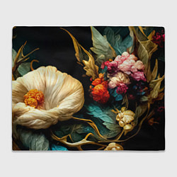 Плед флисовый Винтажные цветы акварелью, цвет: 3D-велсофт