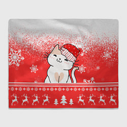 Плед флисовый Новогодний милый котик, цвет: 3D-велсофт