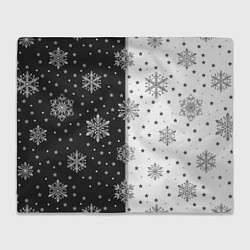 Плед флисовый Рождественские снежинки на черно-белом фоне, цвет: 3D-велсофт