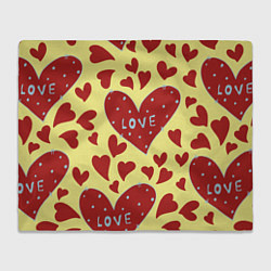 Плед флисовый Надпись love в красном сердце, цвет: 3D-велсофт