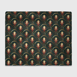 Плед флисовый Цветок изумрудном фоне - паттерн, цвет: 3D-велсофт