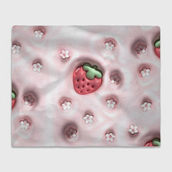 Плед флисовый Объемная вдавленная клубника и цветочки, цвет: 3D-велсофт