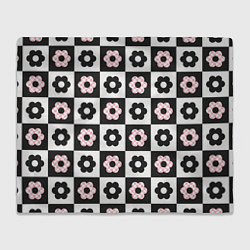 Плед флисовый Black flower checkers, цвет: 3D-велсофт