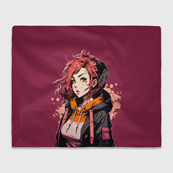 Плед флисовый Девушка-аниме с рыжими волосами, цвет: 3D-велсофт