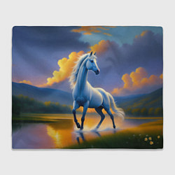 Плед флисовый Белая лошадь на рассвете, цвет: 3D-велсофт