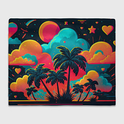 Плед флисовый Неоновые пальмы на закате, цвет: 3D-велсофт