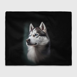 Плед флисовый Собака Хаски с голубыми глазами, цвет: 3D-велсофт