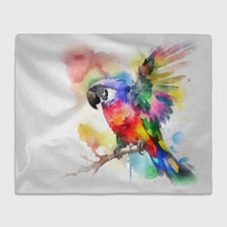 Плед флисовый Разноцветный акварельный попугай, цвет: 3D-велсофт