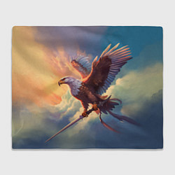 Плед флисовый Орел с мечом в облаках на закате, цвет: 3D-велсофт