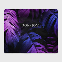 Плед флисовый Bon Jovi neon monstera, цвет: 3D-велсофт