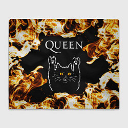 Плед флисовый Queen рок кот и огонь, цвет: 3D-велсофт