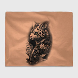 Плед флисовый Экзотический кот и рыба, цвет: 3D-велсофт