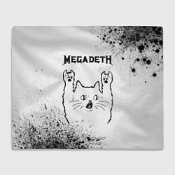 Плед флисовый Megadeth рок кот на светлом фоне, цвет: 3D-велсофт