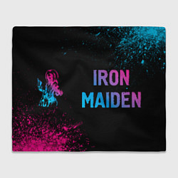 Плед флисовый Iron Maiden - neon gradient: надпись и символ, цвет: 3D-велсофт