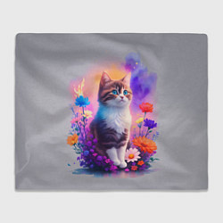 Плед флисовый Котик и акварель, цвет: 3D-велсофт