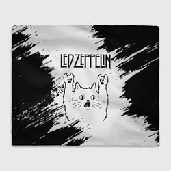 Плед флисовый Led Zeppelin рок кот на светлом фоне, цвет: 3D-велсофт