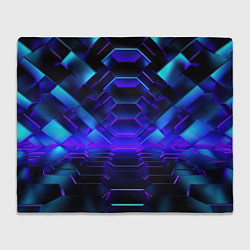 Плед флисовый Неоновый синий тоннель абстракция, цвет: 3D-велсофт