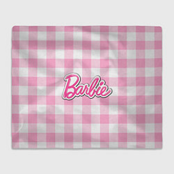 Плед флисовый Барби лого розовая клетка, цвет: 3D-велсофт